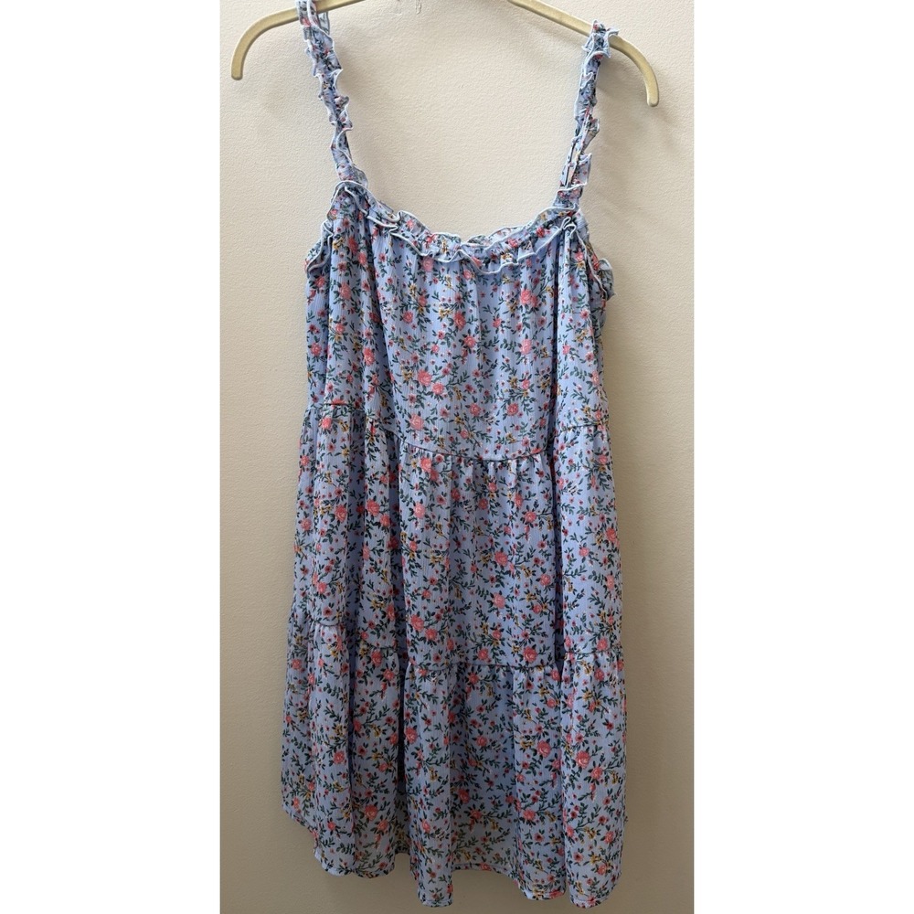 Altar'd State Blue Pink Floral Ruffle Layered Dress Size 8 - Picture 8 of 9